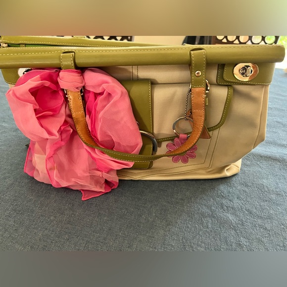 Y2K Green Canvas and Leather Coach Tote - Picture 1 of 8
